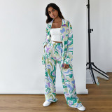 Autumn fashion new salt print set for women, European and American Instagram street shirt and pants two-piece set, quality women's clothing