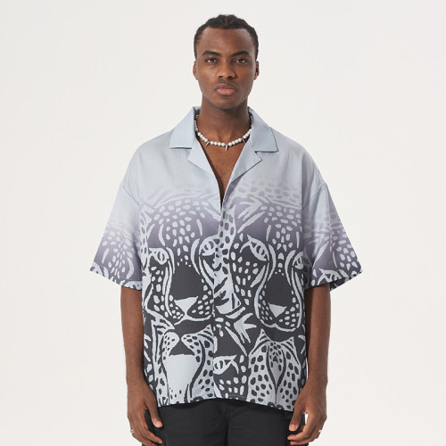 Instagram Hawaiian style Cuban collar floral print short sleeved shirt new niche couple casual jacket shirt