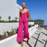Cross border Summer New European and American Chic Sexy Spicy Girl Slim Slim Fit jumpsuit Women's Casual Wide Leg Pants