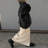 New European and American Spring and Summer Foreign Trade Temperament Fashion Versatile Commuting Pure Cotton Split High Waist Skirt Long Skirt for Women