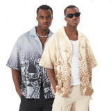 Instagram Hawaiian style Cuban collar floral print short sleeved shirt new niche couple casual jacket shirt