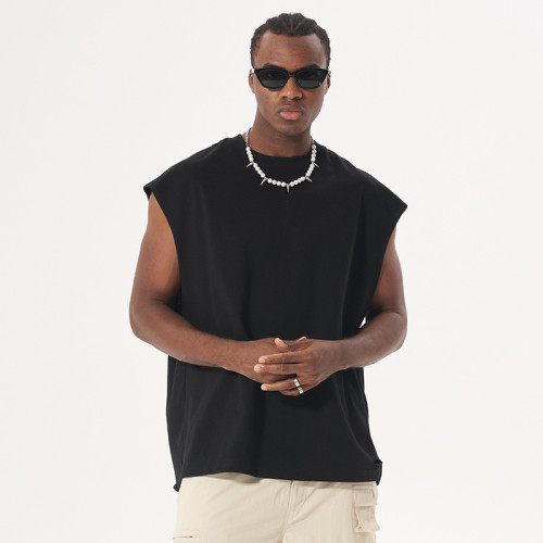 Trendy Men's Wear | Summer New Solid Color Cotton Men's Tank Top Customized Heavyweight Kam Shoulder Sleeveless Outer Wear T-shirt Tank Top
