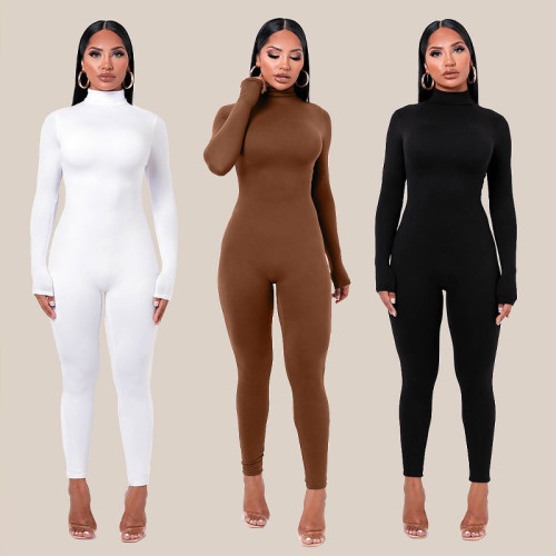 European and American style cross-border factory wholesale autumn and winter solid color tight fitting long sleeved plush slim fit jumpsuit yoga jumpsuit for women
