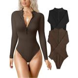 Bodysuit cross-border hot selling slim fit long sleeved zippered top from Europe and America, Amazon tight fitting women's jumpsuit