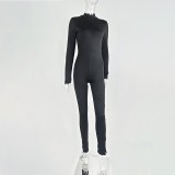 Onesie European and American wholesale women's sexy high waisted autumn and winter long sleeved deep V-gloss jumpsuit sports split long pants