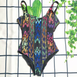 Cross border swimwear from Europe and America, female fan family, letter printed one-piece women's swimwear, sexy and fashionable