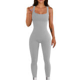 Amazon's best-selling cross-border women's clothing in Europe and America, popular square neckline sleeveless jumpsuit for foreign trade, tight fitting sleeveless jumpsuit for women
