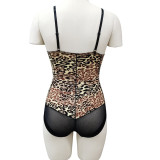 European and American leopard print shapewear, sexy camisole bra, adjustable upper support, waist tightening, one piece shapewear for women