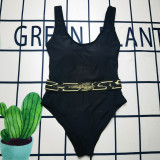New European and American Cross border Swimsuit Women's Fan Family Solid Color Sexy Backless One Piece Women's Swimsuit