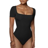 Customized cross-border wholesale Bodysuit, Amazon's best-selling base, spring/summer slim fit square neck, solid color short sleeved jumpsuit