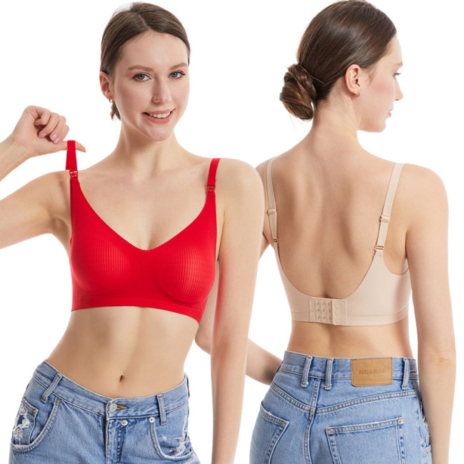 Light Luxury Pregnant Women's Underwear with No Traces, No Steel Rings, Breastfeeding Bra Gathered, Folded, Comfortable, and Detachable Breast Pads After Closing the Side Breast