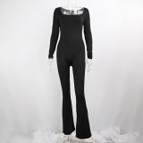 Autumn and winter cross-border foreign trade women's clothing new Amazon square neck wide leg pants tight fitting European and American women's jumpsuit
