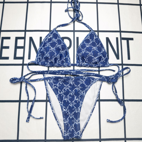Cross border European and American foreign trade swimwear for women with D-letter printed split bikini drawstring triangle bag for women's swimwear