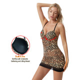 European and American sexy leopard print shapewear, no need to wear bra, slim fit bottom skirt, body shaping skirt, suspender leopard print pajamas
