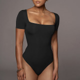 Customized cross-border wholesale Bodysuit, Amazon's best-selling base, spring/summer slim fit square neck, solid color short sleeved jumpsuit