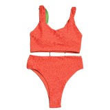 New European and American Cross border Swimsuit Women's Solid Color Letter Print Split Sexy Fashion Women's Swimsuit