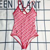 Cross border swimwear for women from Europe and America, printed with letters from D family, sexy one piece backless women's swimwear