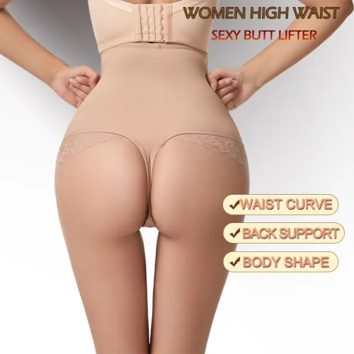 High waisted belly tightening pants and thong for women after childbirth, shaping and anti slip waist, waist tied and hip lifting pants, lace cross-border large size thong