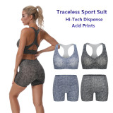 Cross border seamless sports suit, steel ring free comfortable bra shorts, yoga suit, detachable chest pad, waist tightening shorts