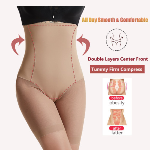 Cross border European and American body shaping pants with high waist and tight abdomen, lifting buttocks, shaping waist, leg beauty, anti glare safety pants, thin style