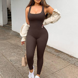 Amazon's best-selling cross-border women's clothing in Europe and America, popular square neckline sleeveless jumpsuit for foreign trade, tight fitting sleeveless jumpsuit for women