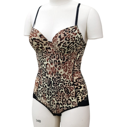 European and American leopard print shapewear, sexy camisole bra, adjustable upper support, waist tightening, one piece shapewear for women