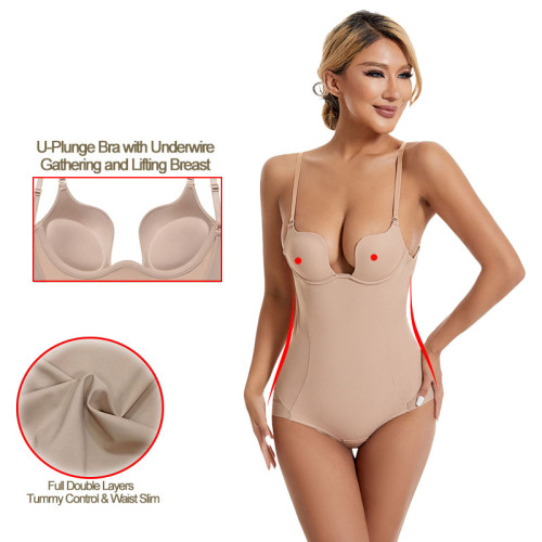 Cross border New Open Back U-shaped Bra Dress Shaping Cloth W Cup Bra Adjustable Support Chest, Stomach, Waist Tie One Piece