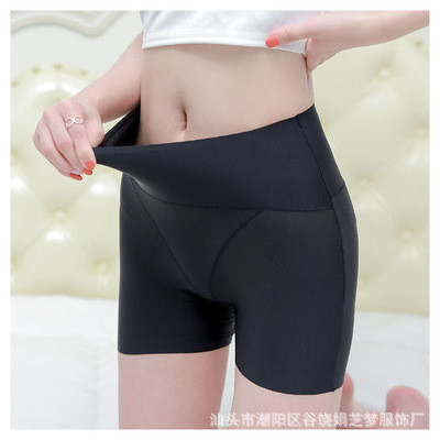 Ice silk seamless safety pants for women in summer, thin, anti glare, non curly edge, high waisted, elastic, three part safety shorts