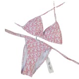 Cross border swimwear from Europe and America, printed with female letters, pink diamond bikini triangle bag, sexy women's swimwear
