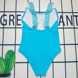 New European and American Cross border Swimsuit, Female Fan Family Solid Color One Piece, Sexy Hot Spring Vacation Women's Swimsuit