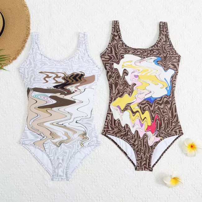 New European and American Cross border Trade One Piece Swimsuit Female Letter Printed Fashion Hot Spring Women's Swimsuit