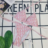 Cross border swimwear from Europe and America, printed with female letters, pink diamond bikini triangle bag, sexy women's swimwear