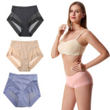 Foreign trade thin mid rise women's triangle pants with waistband and buttocks lifting underwear, mesh breathable pure cotton range women's underwear with waistband and beautiful body
