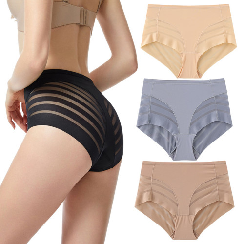 Hot selling mid rise women's triangle pants for foreign trade, light waistband and buttocks lifting underwear, striped mesh breathable women's underwear, pure cotton crotch thin