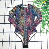 Cross border swimwear for women from Europe and America, featuring colorful printed long sleeved jumpsuit and conservative women's swimwear