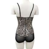 Sexy leopard print shapewear, beauty lingerie with steel ring bra, adjustable chest support, corset, waist tightening, and hip lifting