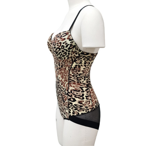 European and American leopard print shapewear, sexy camisole bra, adjustable upper support, waist tightening, one piece shapewear for women