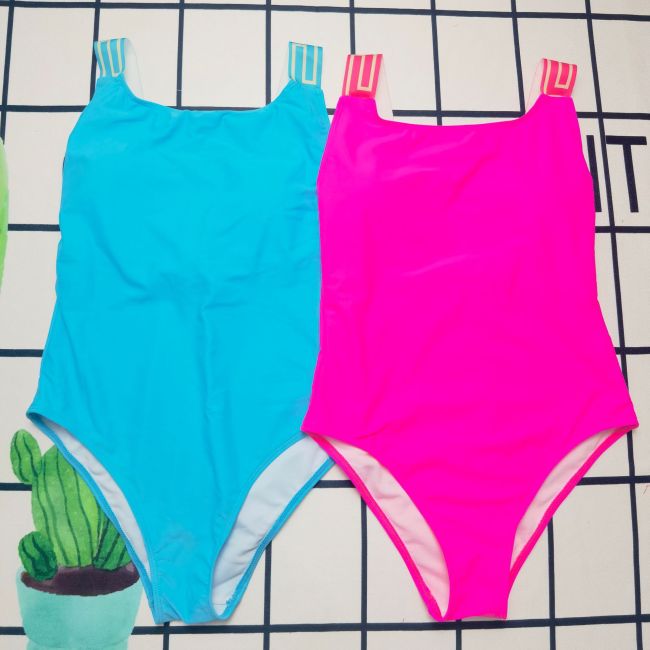 New European and American Cross border Swimsuit, Female Fan Family Solid Color One Piece, Sexy Hot Spring Vacation Women's Swimsuit