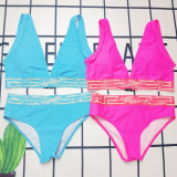 New European and American Cross border Swimsuit, Female Fan Family Split Solid Color Sexy Fashion Vacation Women's Swimsuit