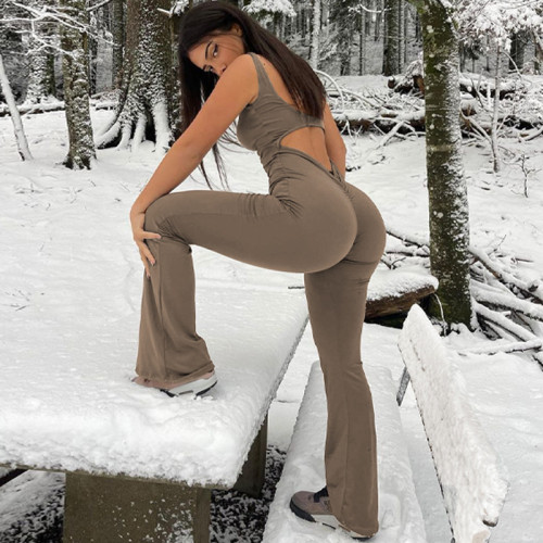 Autumn and winter foreign trade women's clothing, European and American cross-border long pants, jumpsuit, one-piece jumpsuit, hollowed out jumpsuit