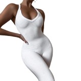 Amazon Cross border Women's Teum Independent Station Sexy Tight High Waist Sports Ribbed Deep V Sports jumpsuit for Women