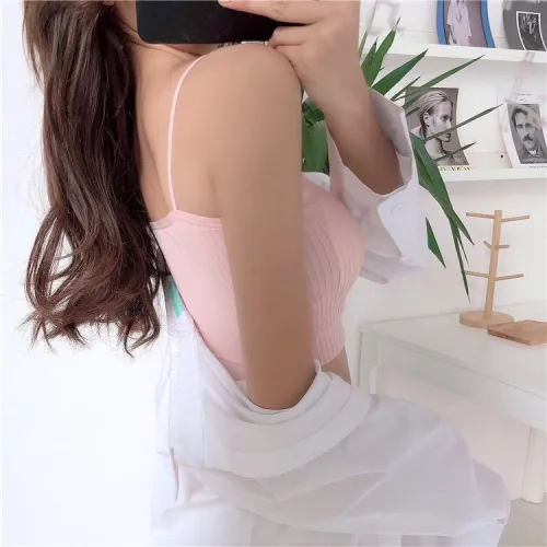 Summer New Product Seamless Wrap Chest, One Line Waist, Thread Strap, Tank Top with Chest Pads, Anti glare Sports Beauty Back