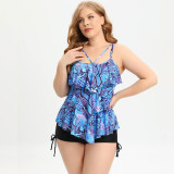 Comen Europe and America's new cross-border oversized swimsuits for women with added fat and conservative three-layer ruffled lace split swimsuits in stock