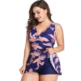 Large size swimsuits, women's new European and American belly covering conservative printed skirt style split body swimwear, flat angle swimwear, wholesale by manufacturers