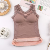 New 8-color women's thermal vest seamless lace thermal underwear with chest pad, slim fit bottom, and plush vest for women