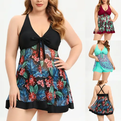 New European and American oversized swimsuits, women's conservative cross-border split bikini swimwear wholesale spot flat angle swimwear