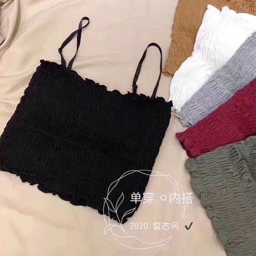 Summer new short pleated small camisole vest, new Korean version popular slim fit bottom camisole wrap chest