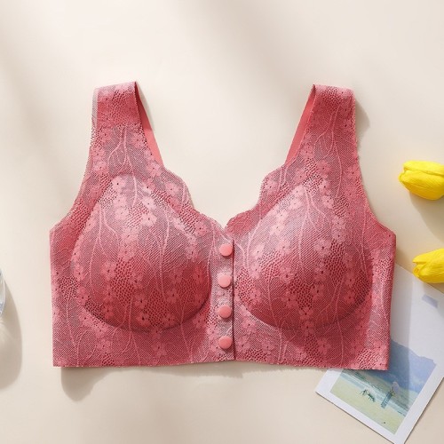 Hot selling middle-aged and elderly front open button underwear for mothers, thin autumn and winter without steel ring bra style nursing bra for women