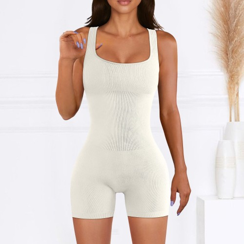 European and American seamless threaded jumpsuit Amazon backless waist tight sports yoga jumpsuit