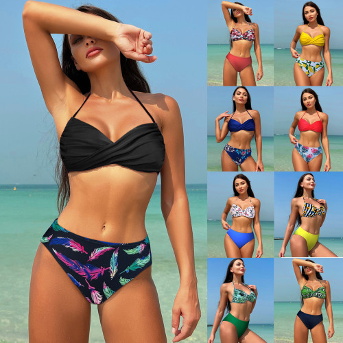 New European and American swimsuits, women's bikini swimsuits, contrasting colors, cross-border sexy ins style bikini, wholesale for foreign trade